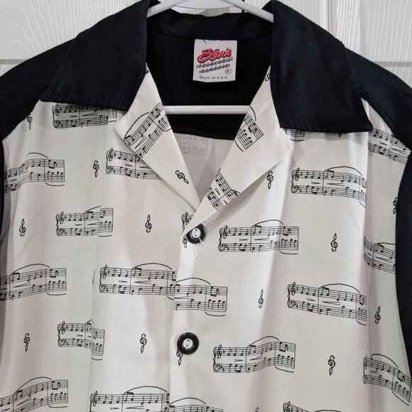 Elvis Presley's Memphis Men's Vintage Bowling Shirt, Small, Music Notes Pattern - Picture 3 of 13